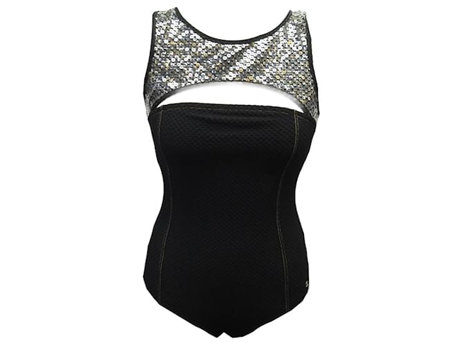 Swimsuit chanel 1 ROOM P57876V33601 S 36 WITH SWIMSUIT SEQUINS Black Synthetic  ref.1120209
