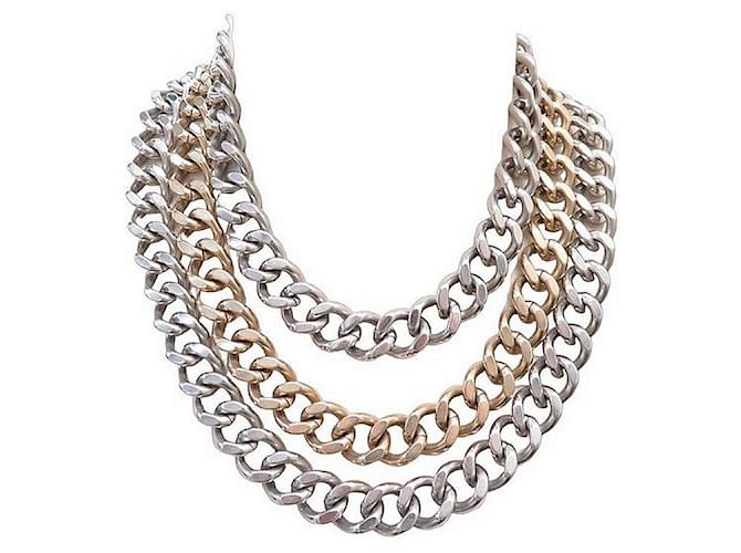 CHANEL TRIPLE CHAIN NECKLACE AGENTE GOLD METAL CURB CHAIN 3 GOLD NECKLACE ROWS  ref.1120217