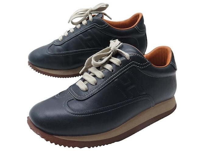 Hermès CHAUSSURES HERMES QUICK 38 BASKETS CUIR BLEU MARINE LEATHER SNEAKERS SHOES  ref.1120258