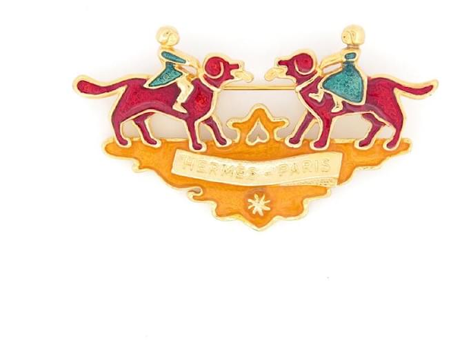 Other jewelry Hermès VINTAGE HERMES DOG BROOCH IN MULTICOLOR ENAMEL AND GOLD METAL ENAMEL BROOCH Golden  ref.1120282