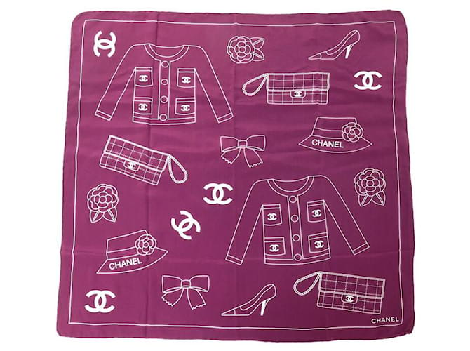 FOULARD CHANEL ICONIC CARRE SAC TIMELESS TAILLEUR SOIE VIOLETTE SILK SCARF  ref.1120287