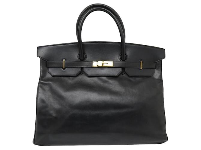 Hermès VINTAGE SAC A MAIN HERMES BIRKIN 40 CUIR SWIFT GULLIVER LEATHER HAND BAG PURSE Noir  ref.1120304