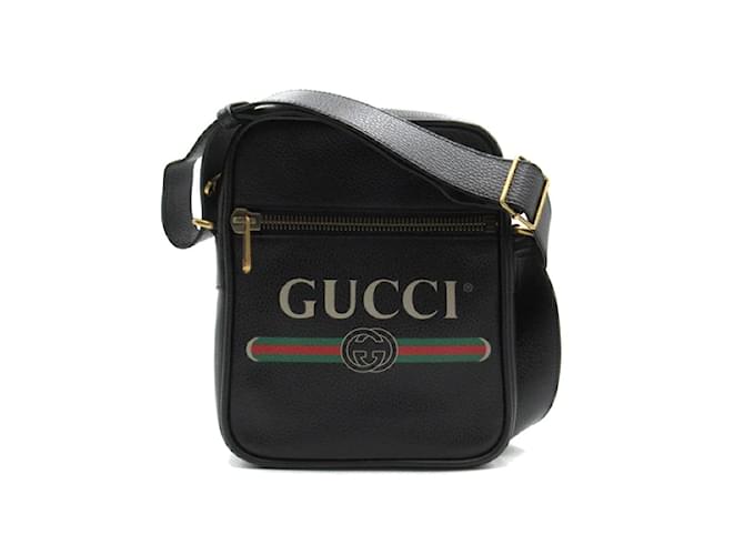 Gucci Bolsa tiracolo com zíper e logotipo de couro 523591 Preto  ref.1120354