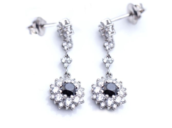 Autre Marque Brincos longos com diamantes Branco Azul marinho