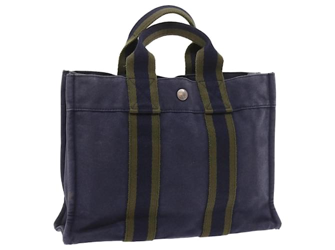 Hermès HERMES cabas PM Tote Bag Canvas Navy Green Auth fm2845 Toile Vert Bleu Marine  ref.1120824