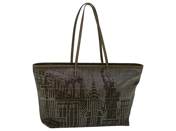 FENDI Zucca Canvas New York Tote Bag PVC Leather Brown Silver Auth 58639 Silvery  ref.1120939