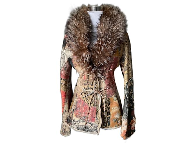 Roberto Cavalli Coats, Outerwear Multiple colors Leather Fur Fox  ref.1121101