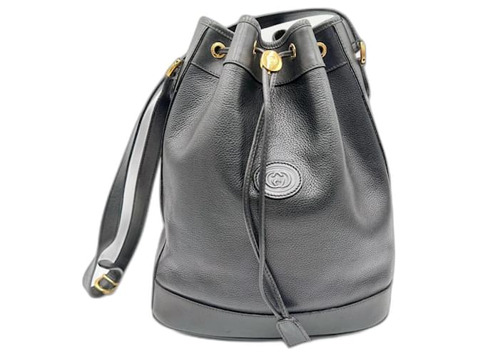 Gucci Leather Drawstring Bucket Bag Black  ref.1121102