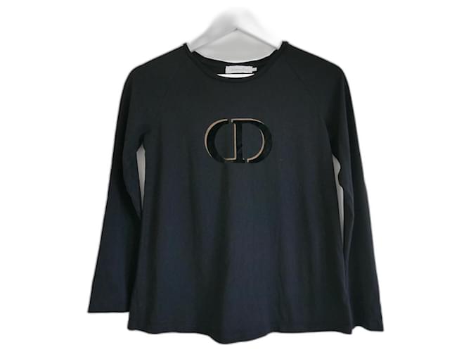 Blusa de manga comprida com logo CD da Christian Dior Girl Preto Algodão  ref.1121116
