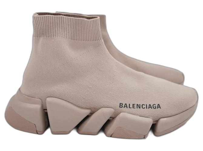 Balenciaga-Geschwindigkeit 2.0 Socken-Sneakers stricken Beige Leinwand  ref.1121135