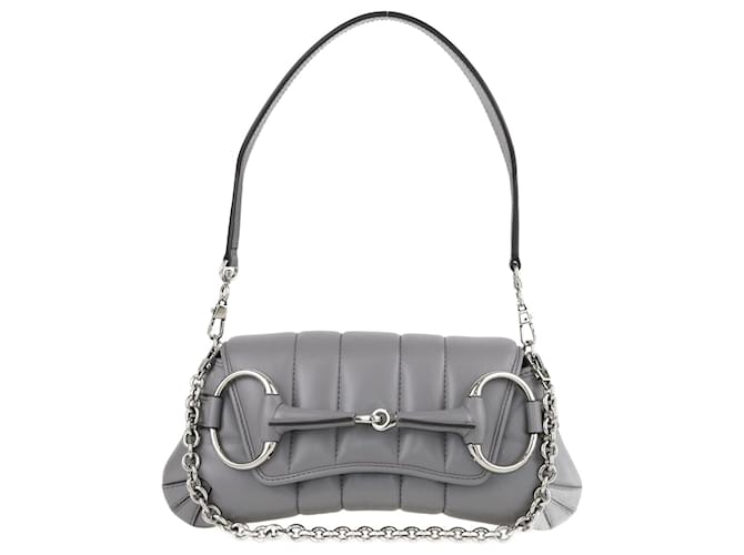 Gucci Grey Small Horsebit Chain Shoulder Bag Leather  ref.1121170