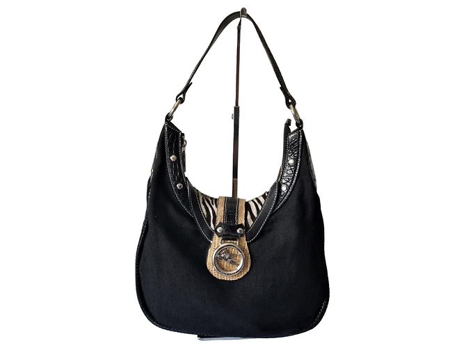 Bolsa de ombro Etro preta de crocodilo e estampa zebra Preto Bege Verde