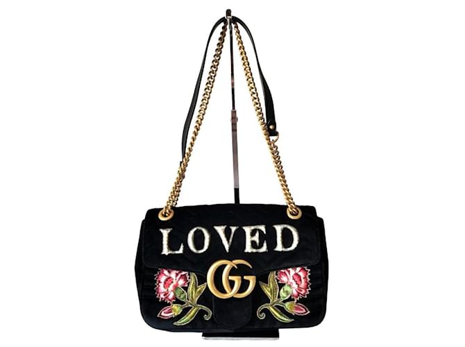 Gucci Marmot velvet bag with "Loved" patch Black Multiple colors  ref.1121198