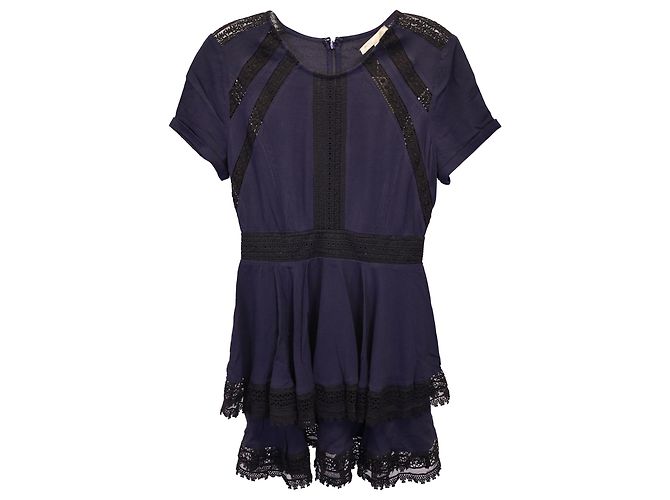 Abito Maje Raglia con inserti in pizzo a strati in viscosa blu navy