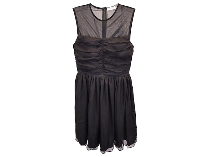 Sandro Paris Mini-robe froncée en soie noire  ref.1121282