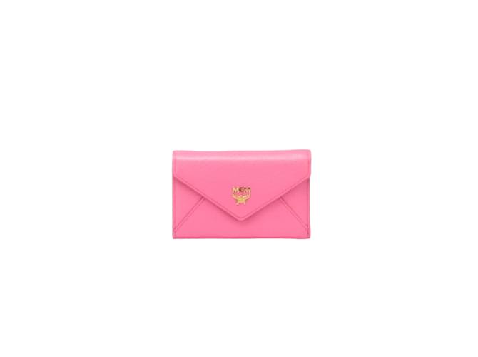 MCM Leather Flap Bifold Wallet Pink  ref.1121391