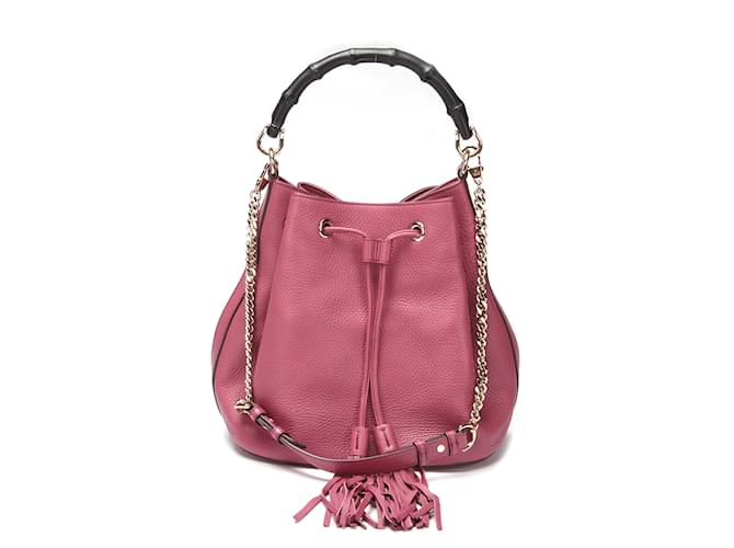 Gucci Miss Bamboo Bucket Drawstring Bag  387613 Pink Leather Pony-style calfskin  ref.1121409