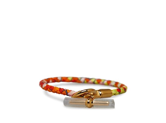 Hermès Geflochtenes Glenan-Armband aus Seide Orange Metall  ref.1121456