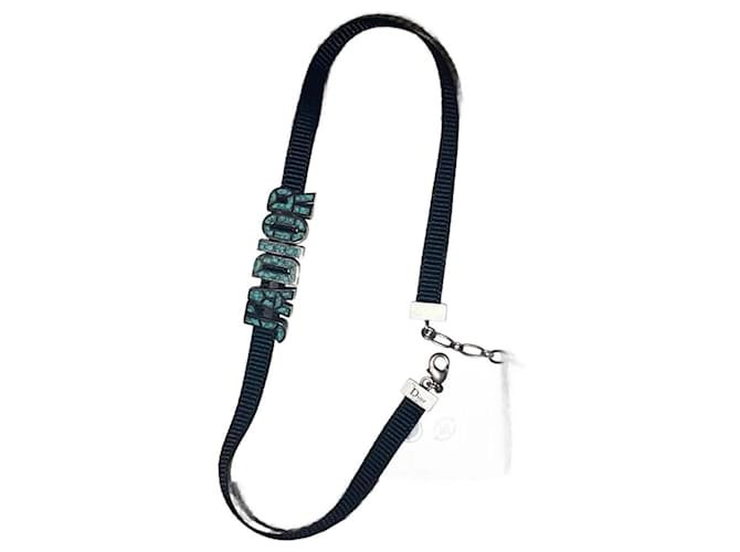 Dior J'ADior Halsband aus schwarzem Stoff und blauer Emaille Keramisch  ref.1121516