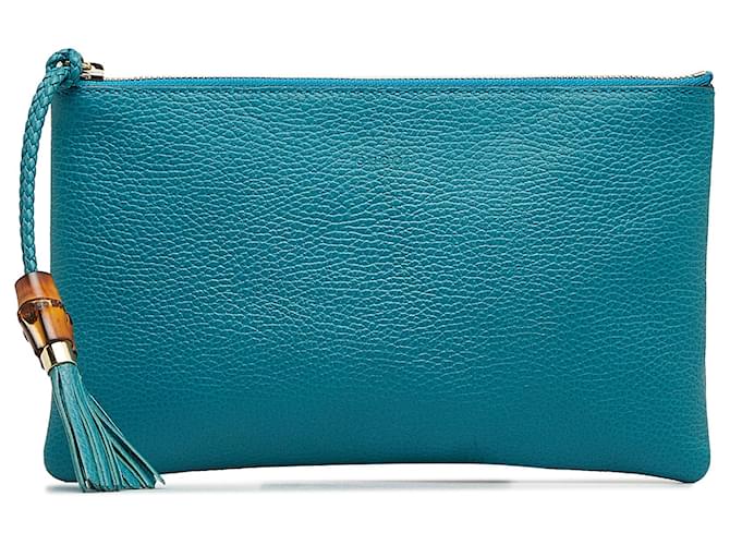 Gucci Blue Bamboo Leather Pouch Pony-style calfskin  ref.1121553