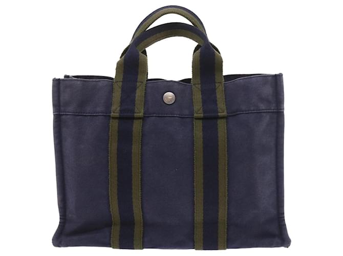 Hermès Einkaufstasche Marineblau Leinwand  ref.1121684