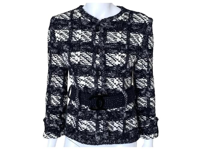 Chanel Chaqueta negra con cinturón CC Multicolor Lana  ref.1121818