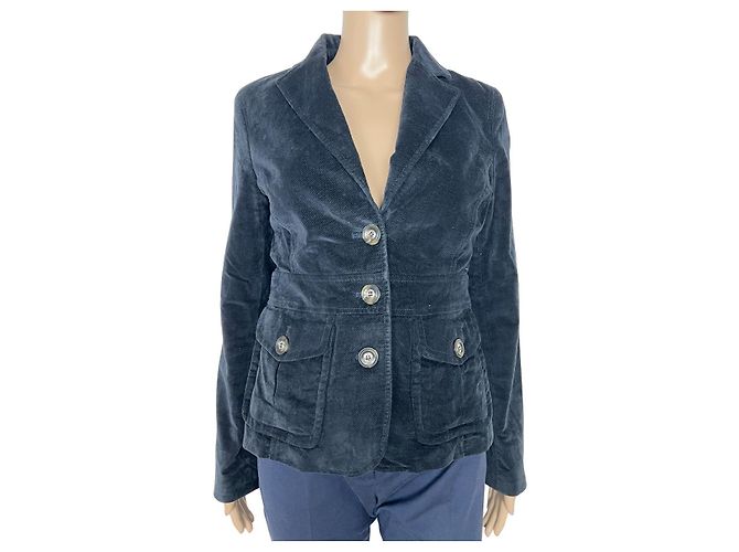 Massimo Dutti Velvet Blazer Navy Blue