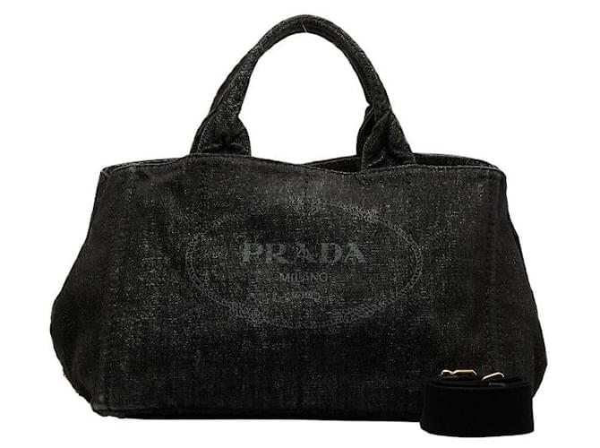 Prada Canapa Logo Denim Handbag Black  ref.1121873