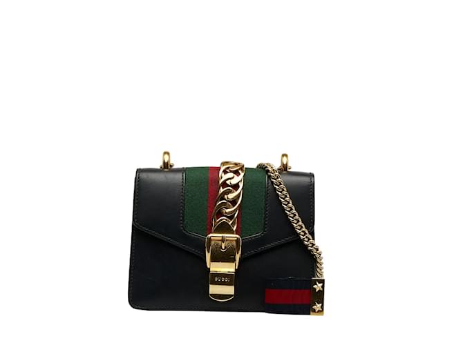 Gucci Mini Sylvie Leather Shoulder Bag 431666 Black  ref.1121882