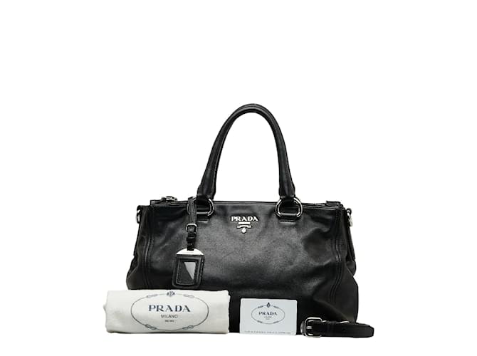 Prada Leather Double Zip Handbag BN2866 Black  ref.1121886