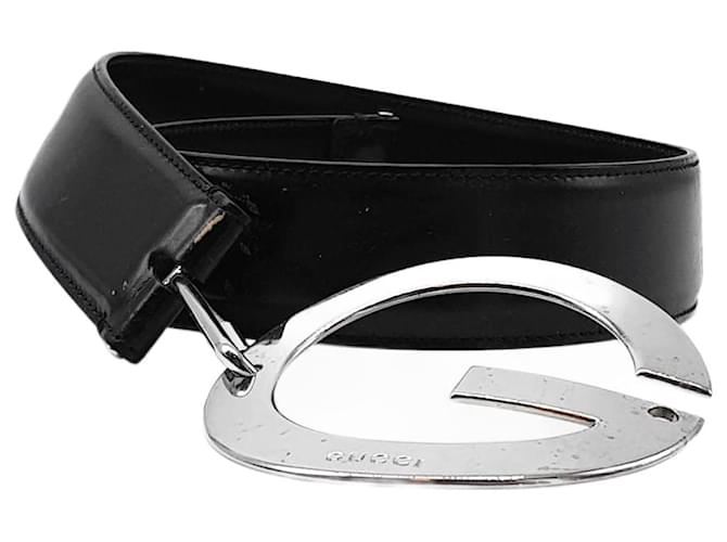 Gucci Cinturón de piel con hebilla G negra y plateada Cuero  ref.1121900