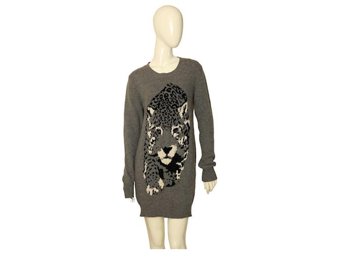 Stella Mc Cartney Stella McCartney graues Kaschmir-Pulloverkleid mit Leopardenmuster, im Einzelhandel für $ erhältlich1,145  ref.1122148