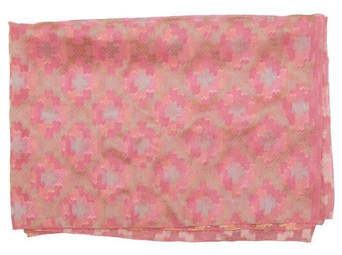 ETRO Sciarpa Scialle Foulard Lunga Extra Lunga in Seta Lino Rosa