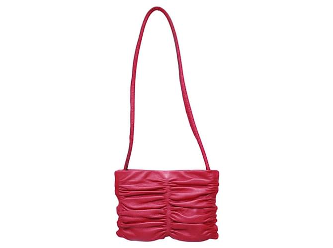 Gianfranco Ferré Gianfranco Ferre Red Leather Draped Pleated Shoulder Bag Small Handbag Dark red  ref.1122319