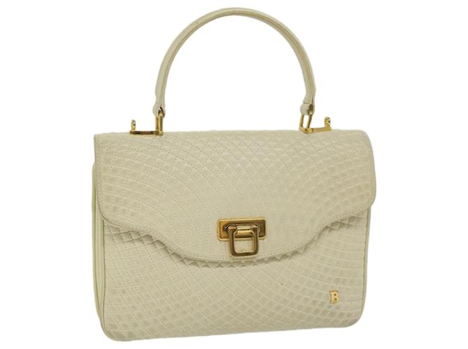 BALLY Quilted Hand Bag Leather Beige Auth bs9678  ref.1122460