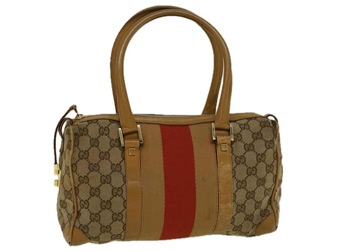 GUCCI GG Canvas Sherry Line Hand Bag Beige Brown Red 000 0851 002122 auth 58695 Cloth  ref.1122482