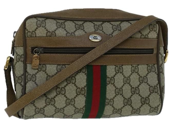 GUCCI GG Canvas Web Sherry Line Shoulder Bag PVC Leather Beige Green Auth 57622 Red  ref.1122551