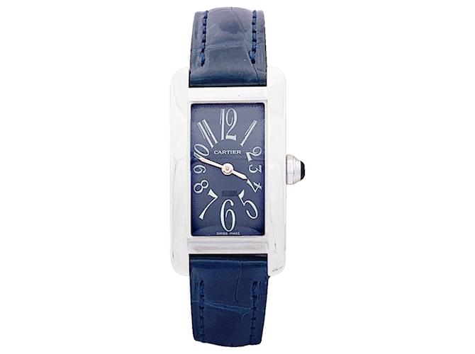Cartier “American Tank” watch, WHITE GOLD, Leather bracelet.  ref.1122561