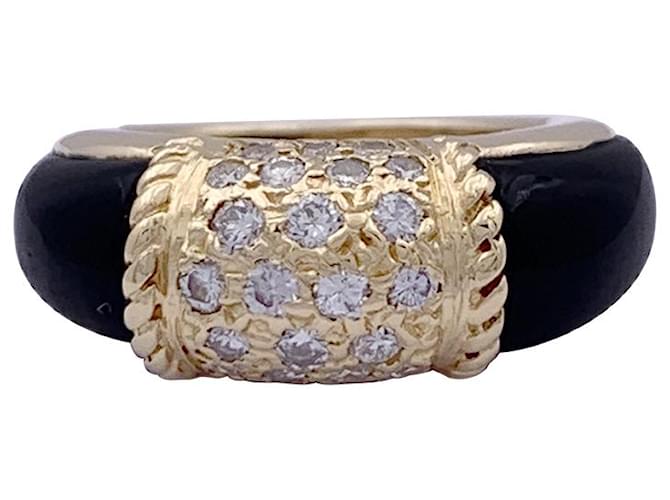 Autre Marque Van Cleef & Arpels ring,"Philippine", yellow gold, onyx. Diamond  ref.1122562