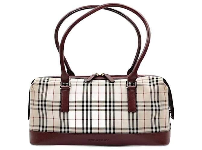 Burberry Burberry shoulder bag in burgundy check canvas and leather Beige Cloth  ref.1122806