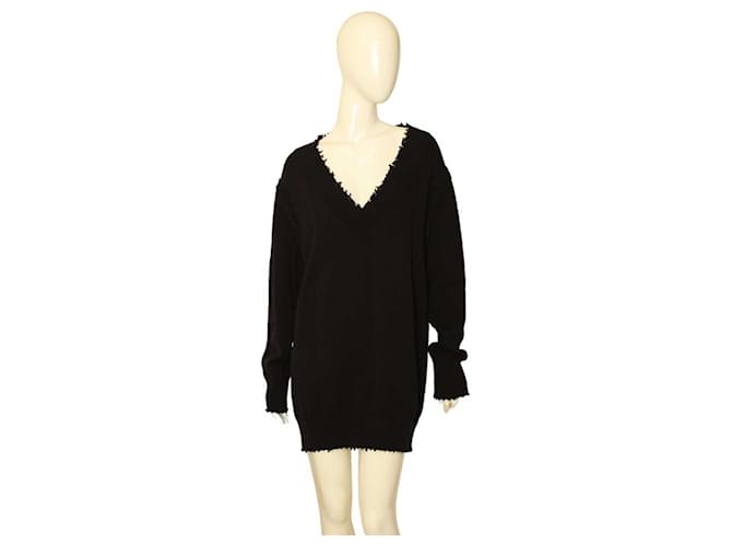 T by Alexander Wang Robe pull en tricot noir effet vieilli à encolure en V Coton  ref.1122931