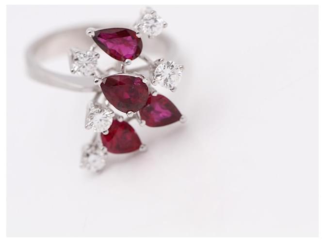 Autre Marque Platinum Ring , rubies and diamonds White Red White gold  ref.1123040