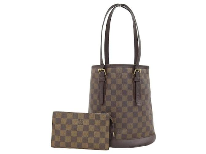 Bucket Louis Vuitton Damier Ebene Marais Beuteltasche in sehr gutem Zustand Braun Leinwand  ref.1123201