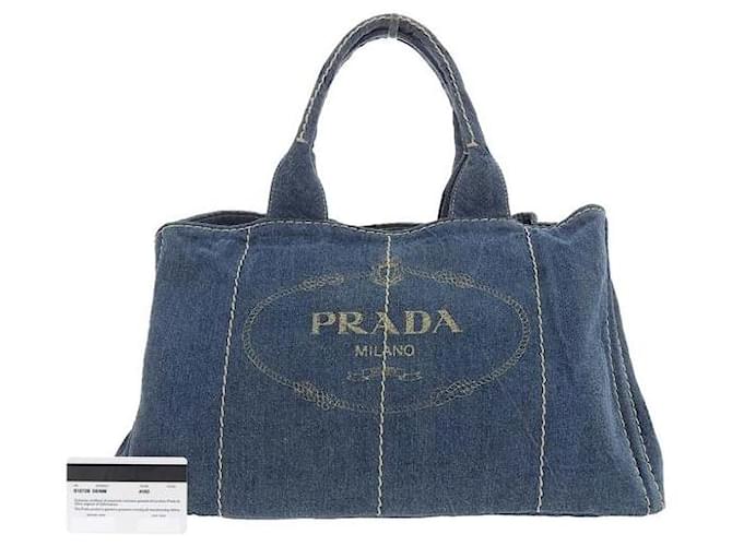 Prada Denim Canapa Logo Tote Bag B1872b Blue Cloth  ref.1123208