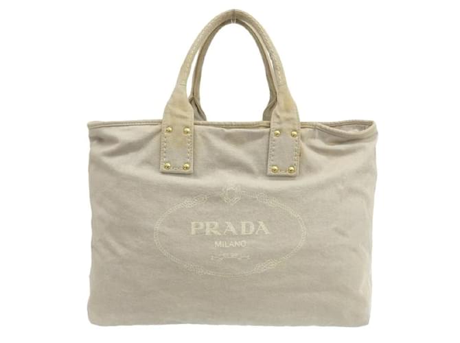 Tote Prada Einkaufstasche mit Canapa-Logo in gutem Zustand Grau Leinwand  ref.1123213