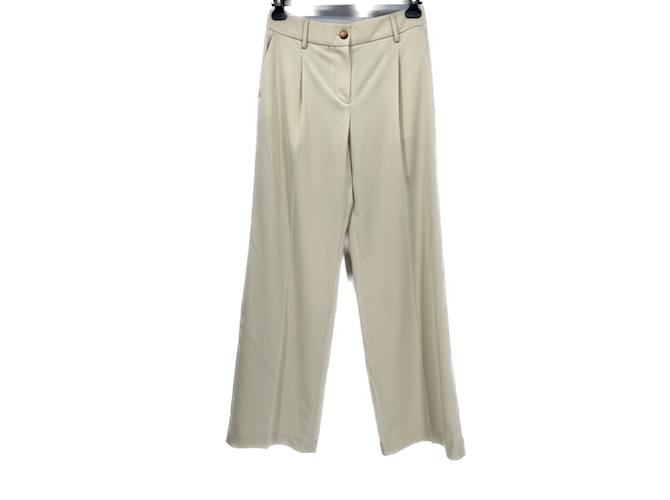 Autre Marque NON SIGNE / UNSIGNED  Trousers T.fr 36 Polyester Cream  ref.1123283