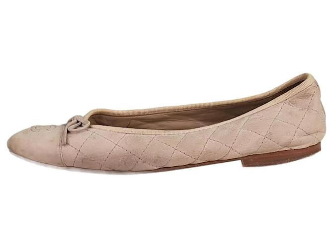 Chanel Beige quilted bow decor ballet flats - size EU 37.5 Leather  ref.1123398