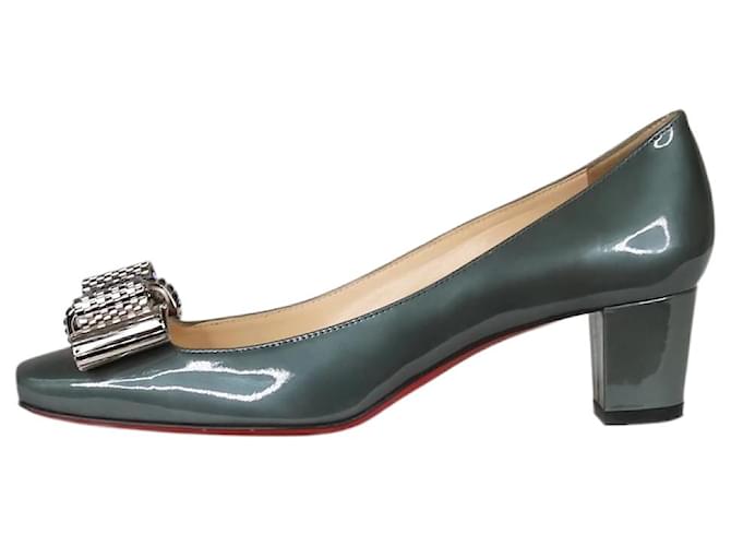 Christian Louboutin Green bow-detail metallic-finish heels - size EU 36.5 Leather  ref.1123406