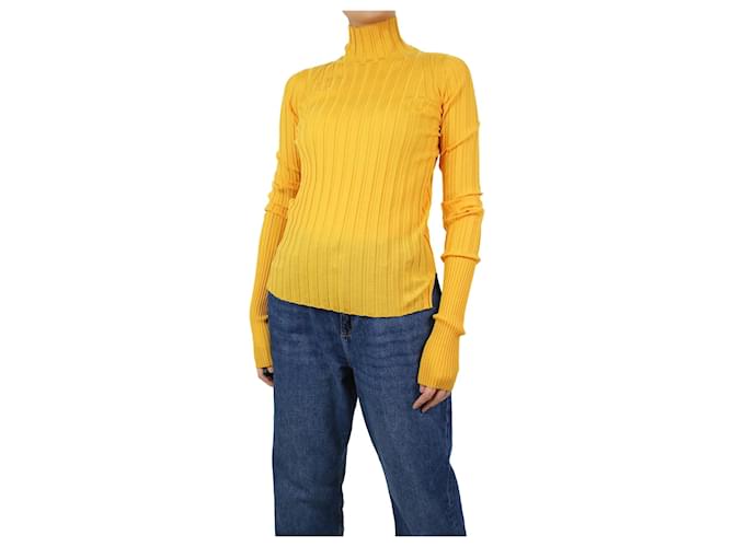 Céline Yellow ribbed high-neck top - size S Wool  ref.1123453