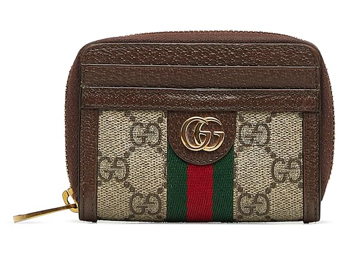 Gucci Brown GG Supreme Ophidia Coin Pouch Beige Leather Cloth Pony-style calfskin Cloth  ref.1123487